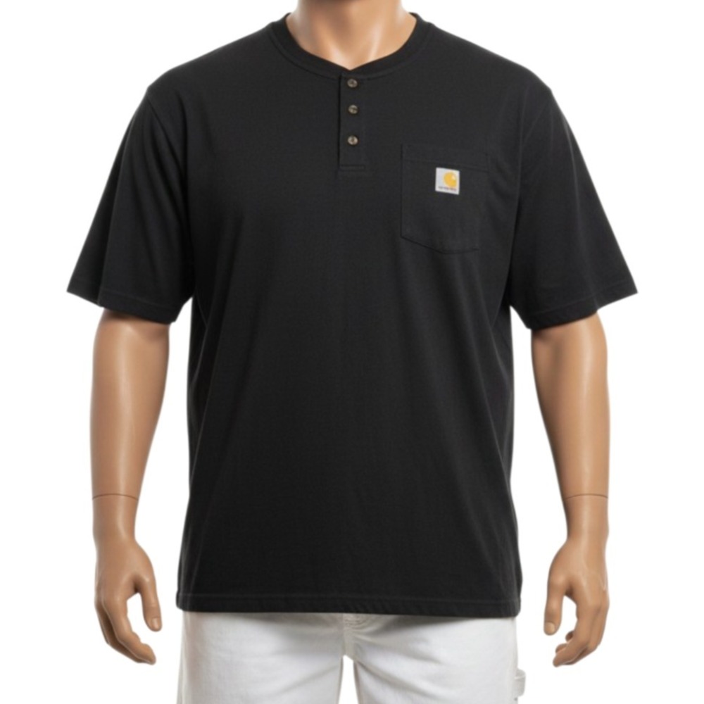 Carhartt Loose Fit  Henley K84 2XL Mens Black Heavyweight Pocket T-shirt